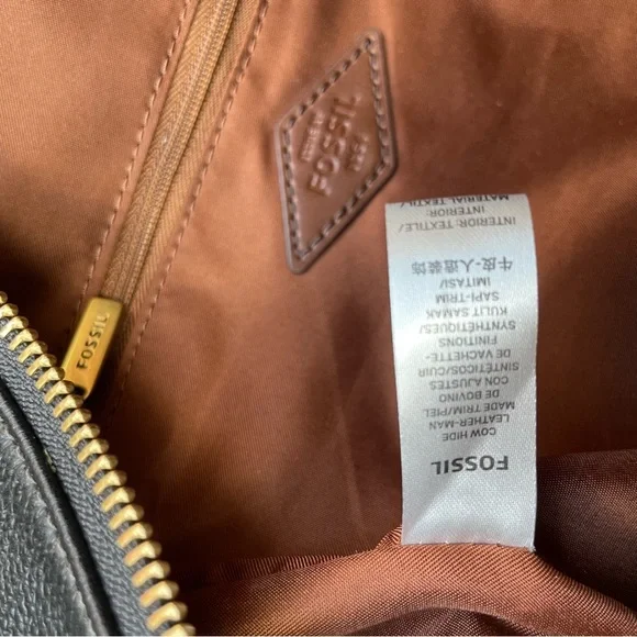 Fossil Felicity Backpack Black Pebbled Leather Brown Top Handle Mini Bag - Picture 14 of 16